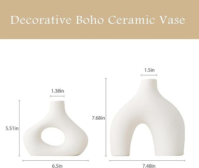 White Ceramic Modern Flower Vase, Nordic Coffee Table Home Decor Vases for Bookshelf, Minimalist Centerpiece, Living Room, Entry Way, Dining Tables, Desk