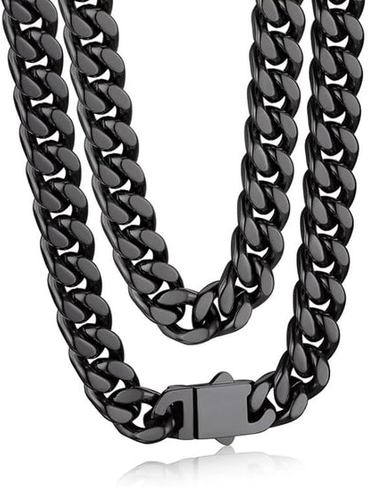 Bandmax Mens Stainless Steel Chain Necklaces 5/7/9/12MM Chunky Miami Cuban Link Chain Necklace Bracelet Silver/Gold Plated/Black Chains for Men 18"-30"
