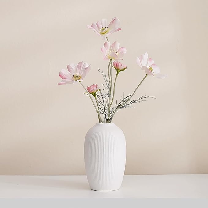White Ceramic Vase Set of 3 - Small Modern Minimalist Ceramic Bud Vases for Home Decor - Boho Aesthetic Flower Vases for Desk, Shelf & Table, Mantle, Bookshelf (Cute & Versatile) (White)