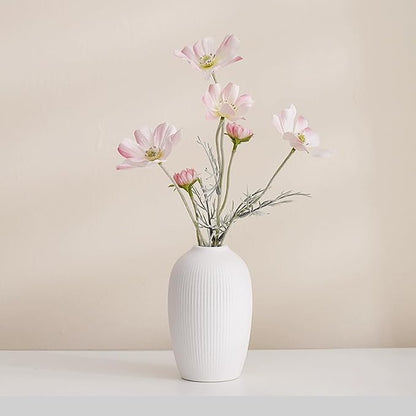 White Ceramic Vase Set of 3 - Small Modern Minimalist Ceramic Bud Vases for Home Decor - Boho Aesthetic Flower Vases for Desk, Shelf & Table, Mantle, Bookshelf (Cute & Versatile) (White)