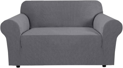 H.VERSAILTEX Stretch Couch Cover Loveseat Covers for Cushion Couch Slipcover|Sofa Cover for Love seat 1 Piece with Elastic Bottom, Checked Jacquard Fabric(Loveseat 58'-70' Wide, Grey)