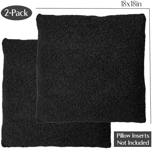 SAMIAH LUXE Black Teddy Boucle Pillow Covers 18x18 2pcs for Home Living Room Decor, Sherpa Textured Decorative Throw Pillow Covers for Boho Decor, Square Throw Cushion Euro Shams for Modern Farmhouse