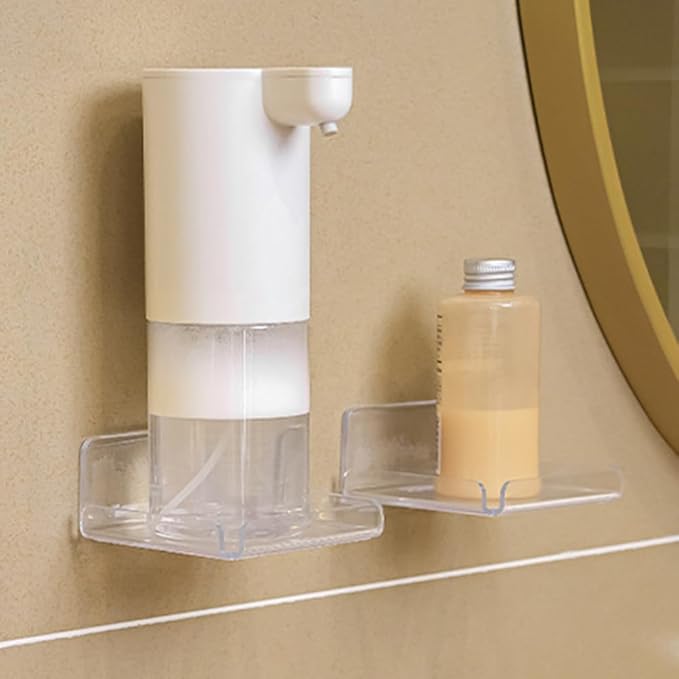 Saycker 2 Pack Clear Acrylic Floating Shelves, Wall Mounted, No Drill, Space Saving, Transparent, Secure Mounting, Easy Installation, Cable Management, Bathroom Office Home