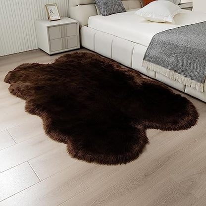 Fluffy Faux Fur Rug Coffee Sheepskin Area Rug,4x6 Ft Ultra Soft Shaggy Plush Rug for Bedroom Bedside Living Room Nursery Kids Room