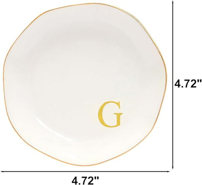 Ceramic Jewelry Tray Initial Ring Dish Personalized G-Monogrammed Engagement Wedding Gifts, for Birthday Mother's Day Christmas for Women, Ceramic White 4.75" (G)