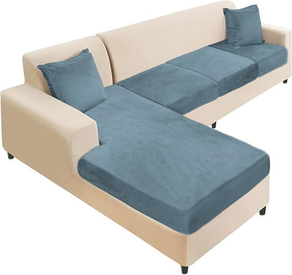 NAISI Sectional Couch Cover 4 Pieces Velvet Separate Couch Cushion Covers L Shape Soft Stretch Sofa Slipcovers with 2pcs Pillowcases for Left/Right Chaise Sectional Couch(3 Seater+1 Chaise,Teal)