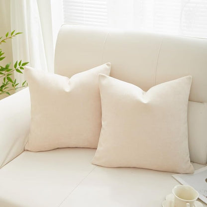 Sunday Praise Beige Throw Pillow Covers 20x20 Inch Set of 2 Soft Cozy Chenille Decorative Square Pillow Cases Farmhouse Accent Solid Neutral Cushion Covers for Couch Sofa Chair Bed Home Décor