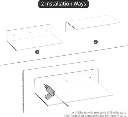 Sezanrpt Acrylic Wall Shelves 36 24 12 Inches, Clear Floating Shelf for Wall, Wall Mounted Display Shelves for Plants, Radio, Funko Pop, Stuffed Animal, Books, Clock, Cosmetics, Toiletries