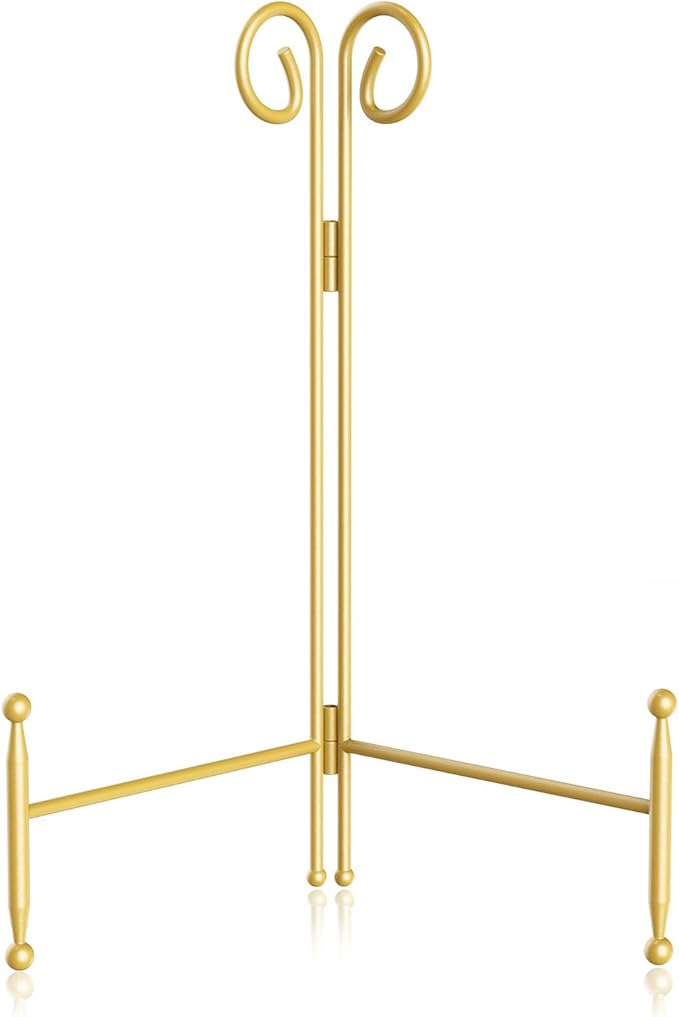 SVENJBB Plate Stand and Holder Display Stand 12 Inch, Gold Iron Picture Frame Stand for Display, Collapsible and Portable Easel Stand for Table (1 Pack)