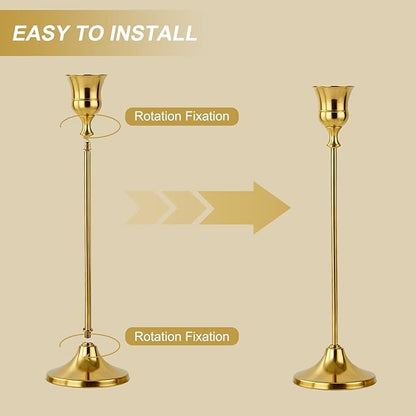 Candlestick Holders 6pcs Gold Candle Holders, Brass Metal Taper Candle Holders, Vintage Modern Decorative Centerpiece Candle Sticks Holder Decor for Table Mantel Wedding Party Housewarming Gift