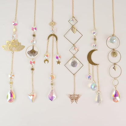 6pcs Crystal Suncatcher, Sun Catcher Hanging for Windows, Spiritual, Rainbow Maker, Crystal Indoor Garden Home Decor,Gemstone Prism（Set 1）