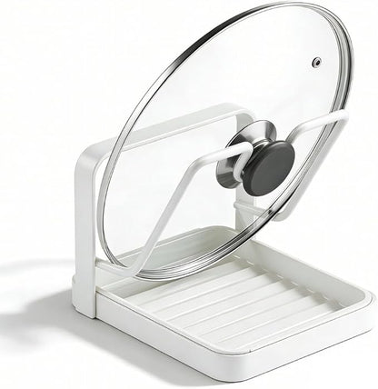 Kitchen Pot Lid Storage Rack, Multifunctional Utensils Pan Pot Cover Lid Rack Shelf for Pots Lids, Spatulas Multifunctional Kitchen Pot Lid Organizer for Countertop (Cream White Single Layer)