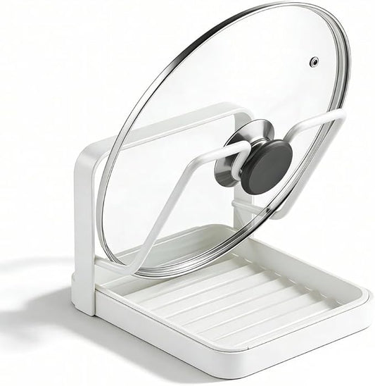 Kitchen Pot Lid Storage Rack, Multifunctional Utensils Pan Pot Cover Lid Rack Shelf for Pots Lids, Spatulas Multifunctional Kitchen Pot Lid Organizer for Countertop (Cream White Single Layer)