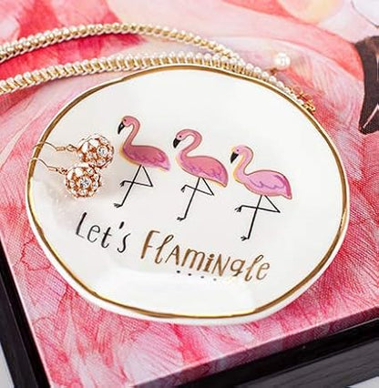 Stephanie Imports Let's Flamingle - Ceramic Trinket Plate and Decorative Jewelry Dish