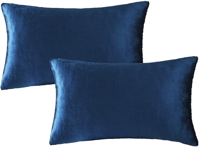 GIGIZAZA Blue Velvet Decorative Throw Pillow Covers for Sofa Bed 2 Pack Soft Cushion Cover (Royal Blue, 12 x 20- Set of 2)