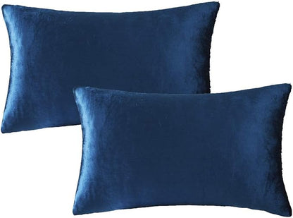 GIGIZAZA Blue Velvet Decorative Throw Pillow Covers for Sofa Bed 2 Pack Soft Cushion Cover (Royal Blue, 12 x 20- Set of 2)