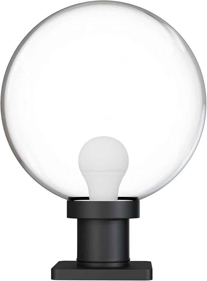 KASTLITE 12" Globe Pier Mount Outdoor Lighting with LED Lamp | UV & Waterproof Pillar & Column Lights | Deck Driveway Yard Patio & Garden Fixture | Made in USA | Clear Cover, Black Basic Base
