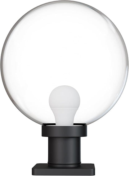 KASTLITE 12" Globe Pier Mount Outdoor Lighting with LED Lamp | UV & Waterproof Pillar & Column Lights | Deck Driveway Yard Patio & Garden Fixture | Made in USA | Clear Cover, Black Basic Base
