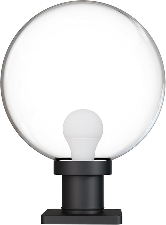 KASTLITE 12" Globe Pier Mount Outdoor Lighting with LED Lamp | UV & Waterproof Pillar & Column Lights | Deck Driveway Yard Patio & Garden Fixture | Made in USA | Clear Cover, Black Basic Base