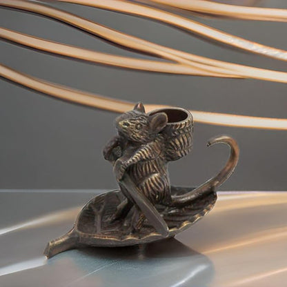 Intrepid Mouse Candleholder Elegant Antique Bronze Finish Classic Decorative Accent for Tabletop or Shelf, 4” L x 4” W x 5 ”H