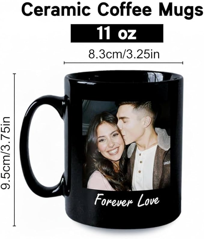 Custom Photo Coffee Mug, Personalized Forever Love Design Ceramic Cup for Anniversary Boyfriend Girlfriend Dishwasher Safe, 11oz (Black)