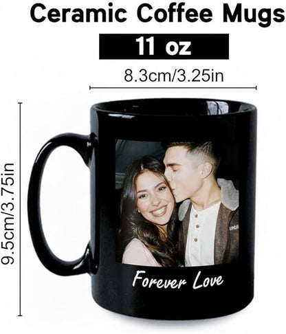 Custom Photo Coffee Mug, Personalized Forever Love Design Ceramic Cup for Anniversary Boyfriend Girlfriend Dishwasher Safe, 11oz (Black)