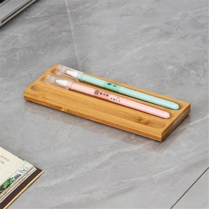 Pen holder Organizer of Office desks,Walnut Desk Pen Stand,Wave Pen Tray Accessory,Teacher Gifts,Suitable for School,Home,Desktop Art Accessories (Log, 3 Grid)
