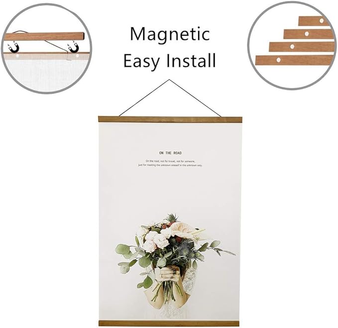 Miaowater Magnetic Poster Frame Hanger,10x14 10x20 10x13 Light Wood Wooden Frames Hangers for Photo Picture Art Canvas Print Artwork Wall Hanging Teak Wood 10''