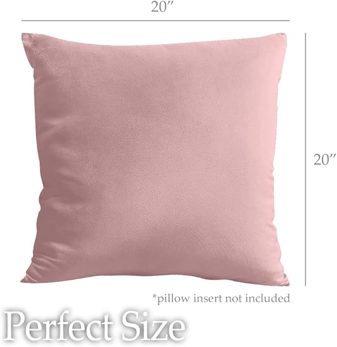 lalaLOOM Velvet Throw Pillow Covers, Set of 2, 20x20 Decorative Square Pillows Home Decor, Soft Accent Cases, Silky Machine Washable Pillowcases for Sofa, Couch, Bedroom, Living Room, Dusty Rose