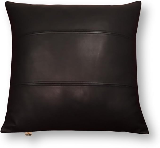 Lambskin Leather Pillow Cover - Sofa Cushion Case - Decorative Throw Covers for Living Room & Bedroom, 22x22 Inches - Black (01) Pack of 1