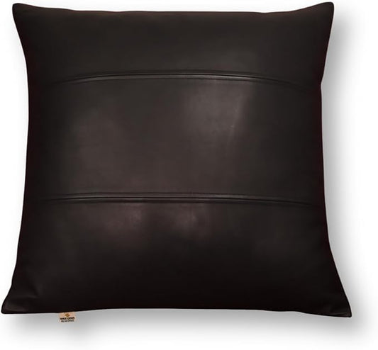 Lambskin Leather Pillow Cover - Sofa Cushion Case - Decorative Throw Covers for Living Room & Bedroom, 22x22 Inches - Black (01) Pack of 2