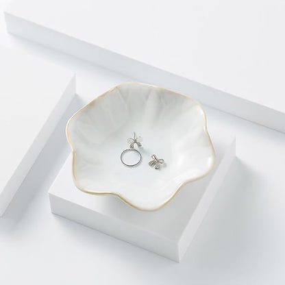 2Pcs Ceramic Jewelry Dish - Lotus Leaf Shape, for Ring Holder Necklace Small Key, Suitable for Mother Friend Sister, Gifts for Women, Cute Plate Trinket Tray, Home Decor (Light Blue & White)
