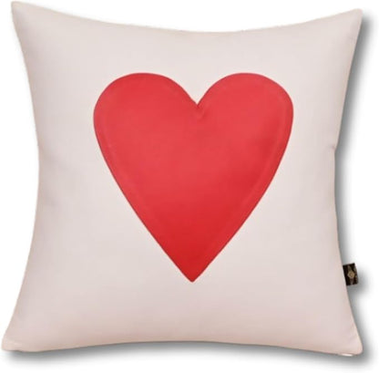 Genuine Lambskin Leather Pillow Cover, 22x22 Inch Case for Lumbar Throw Couch Pillows, Thick & Soft Cushion Covers for Sofa Bed Home Décor (Red Heart & White Plain Pack of 1)