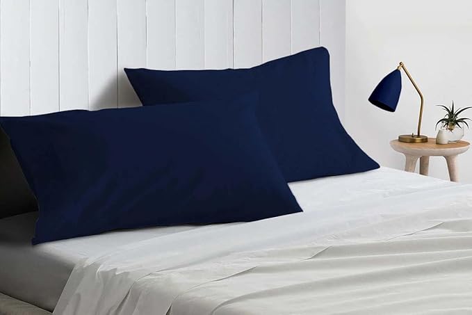Upgrade Your Bedding Experience with The Made of 100% Cotton Pillow Cases 2 Pack King Pillowcases 20" x 36" Size fits King Pillows. Envelope Closure Navy Blue