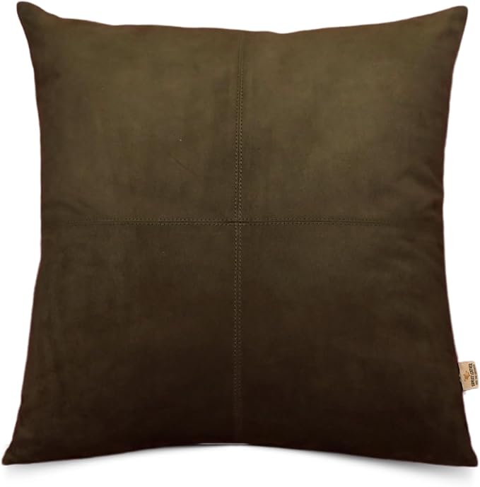 Genuine Suede Leather Pillow Cover, 14x14 Inch Case for Lumbar Throw Couch Pillows, Thick & Soft Cushion Covers for Sofa Bed Home Decor (Suede Deep Forest Green Plain Pack of 1)