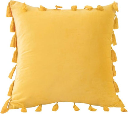 vctops Velvet Soft Solid Decorative Throw Pillow Cover with Tassels Boho Accent Cushion Case for Couch Bedroom Car Yellow 20''x20''