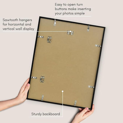 Americanflat 16x20 Picture Frame with Polished Plexiglass - Use as 11x14 Frame with Mat or Display 16x20 Photo Without Mat - Streamline Collection - Thin Border Picture Frames for Wall - Black