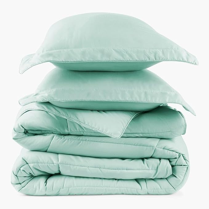 PeachSkinSheets Night Sweats: The Original 1500TC Soft Super Queen Oversized Comforter Set Mint Julep
