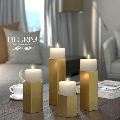 Pilgrim Home and Hearth Luxury Brass Hexagon Candle Holder 6 inchs Tall