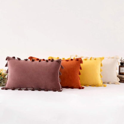 vctops Velvet Soft Solid Decorative Throw Pillow Cover with Tassels Boho Accent Cushion Case for Couch Bedroom Car Orange 12''x20''