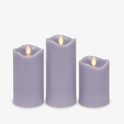 Matchless Candle Co. by Luminara - Flameless LED Battery Operated Flickering Pillar Candles - Pastel Purple - Set of 3 - Indoor Outdoor Decor Safe