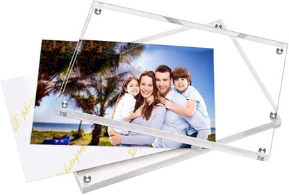 HELPLEX Acrylic Frame, 5 Pack 5x7 Acrylic Picture Frames, 24mm Thicker Frameless Clear Frame Double Sided Magnetic Frame, Free Standing Desktop Display Stand