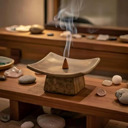 Hosley Square Pillar Candle Holders & Incense Stick Holder for Modern Ritual Accessories for Mindful Living Ideal for Home Décor, Office, Livingroom, Spa