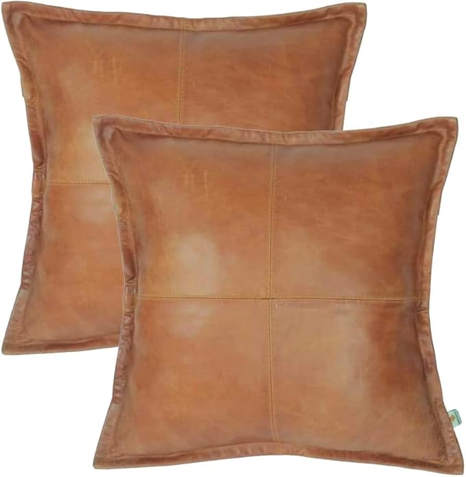 Lambskin Suede Leather Pillow Cover - Sofa Cushion Case - Decorative Throw Covers for Living Room & Bedroom, 22x22 Inches - Gold Beige Box Pack of 2
