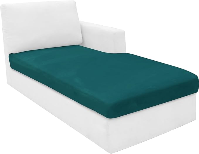 MAXIJIN 1 Piece Velvet Chaise Cover Stretch Sectional Couch Covers for L Shaped Sofa Fitted Soft Chaise Lounge Cushion Cover Sofa Slipcover with Elastic Bottom (Chaises Cover, Blackish Green)