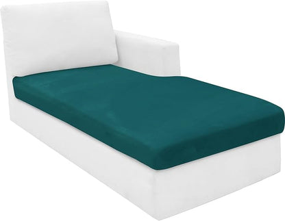 MAXIJIN 1 Piece Velvet Chaise Cover Stretch Sectional Couch Covers for L Shaped Sofa Fitted Soft Chaise Lounge Cushion Cover Sofa Slipcover with Elastic Bottom (Chaises Cover, Blackish Green)