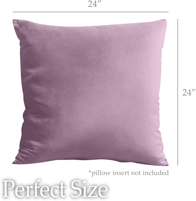lalaLOOM Velvet Throw Pillow Covers, Set of 2, 24x24 Decorative Square Pillows Home Decor, Soft Accent Cases, Silky Machine Washable Pillowcases for Sofa, Couch, Bedroom, Living Room, Plum Purple