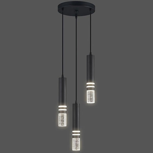 Pendant Lights Kitchen Island, Crystal Pendant Light Fixtures Mini 18W LED Modern Kitchen Pendant Lighting Over Sink and Living Room and Bedroom (Black 3 Light)