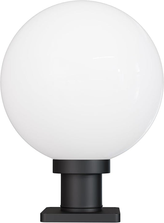 KASTLITE 12" Globe Pier Mount Outdoor Lighting with LED Lamp | UV & Waterproof Pillar & Column Lights | Deck Driveway Yard Patio & Garden Fixture | Made in USA | White Cover, Black Basic Base