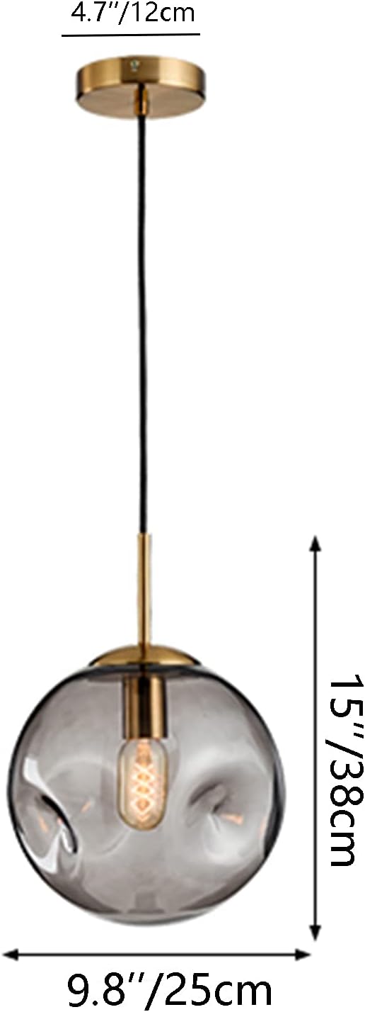 Brikey Glass Spherical Pendant Light,Gold Iron & Glass Globe Hanging Ceiling Lamp (9.8‘’, Amber)